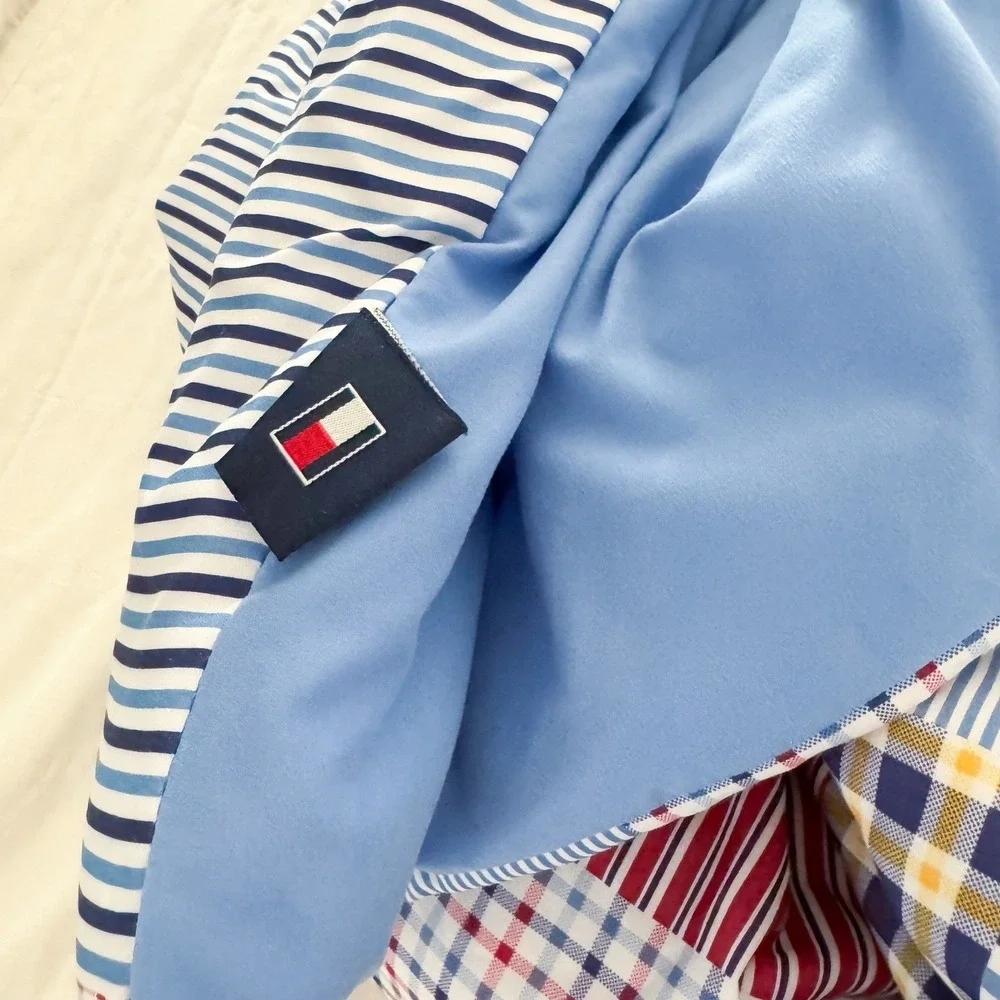 Vtg Tommy Hilfiger‎ Madras Patchwork Comforter Full Size Double Primary Colors